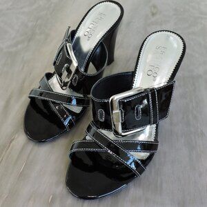 Beautiful Black Patent Leather Slip-On Strap Heel from Franco Sarto